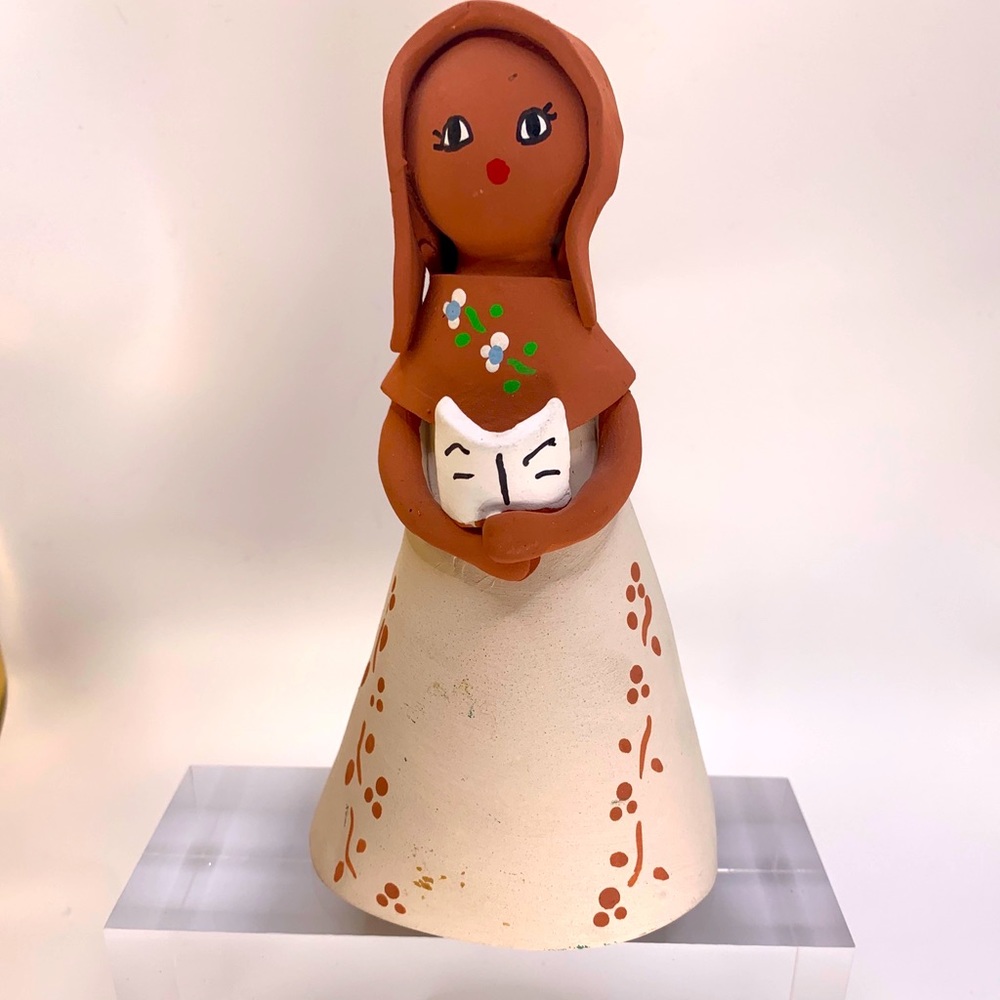 VTG Ceramic Venezuela Girl Singing Figurine Bell Hand Painted Signed Folk Art